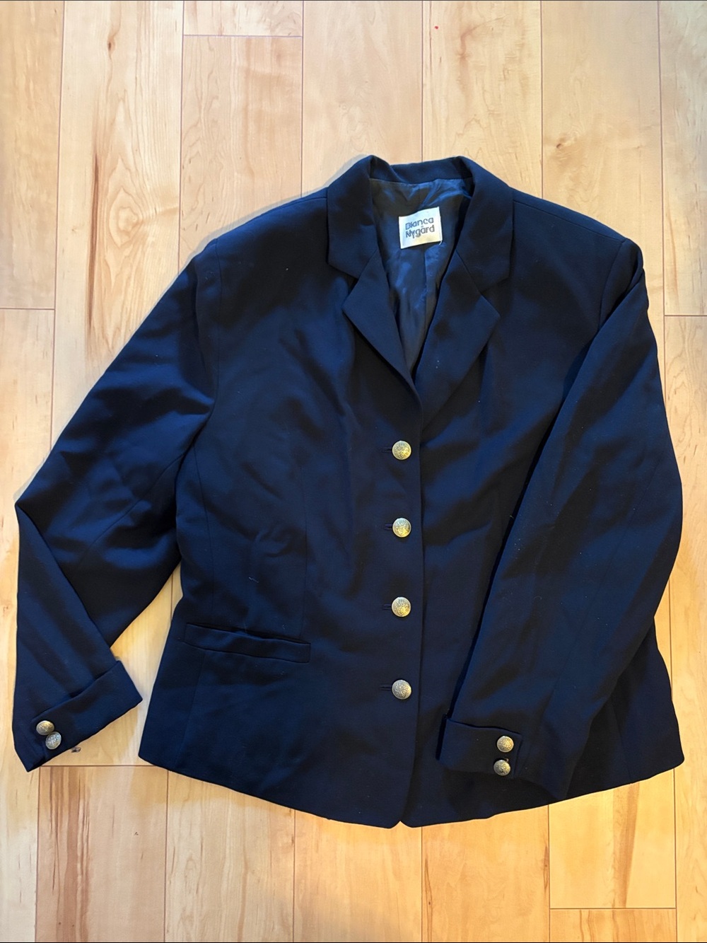 100% Wool Women's Navy Button-Front Blazer